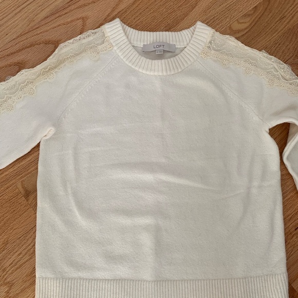 LOFT Sweaters - LOFT Women's White Sweater with Lace Accents